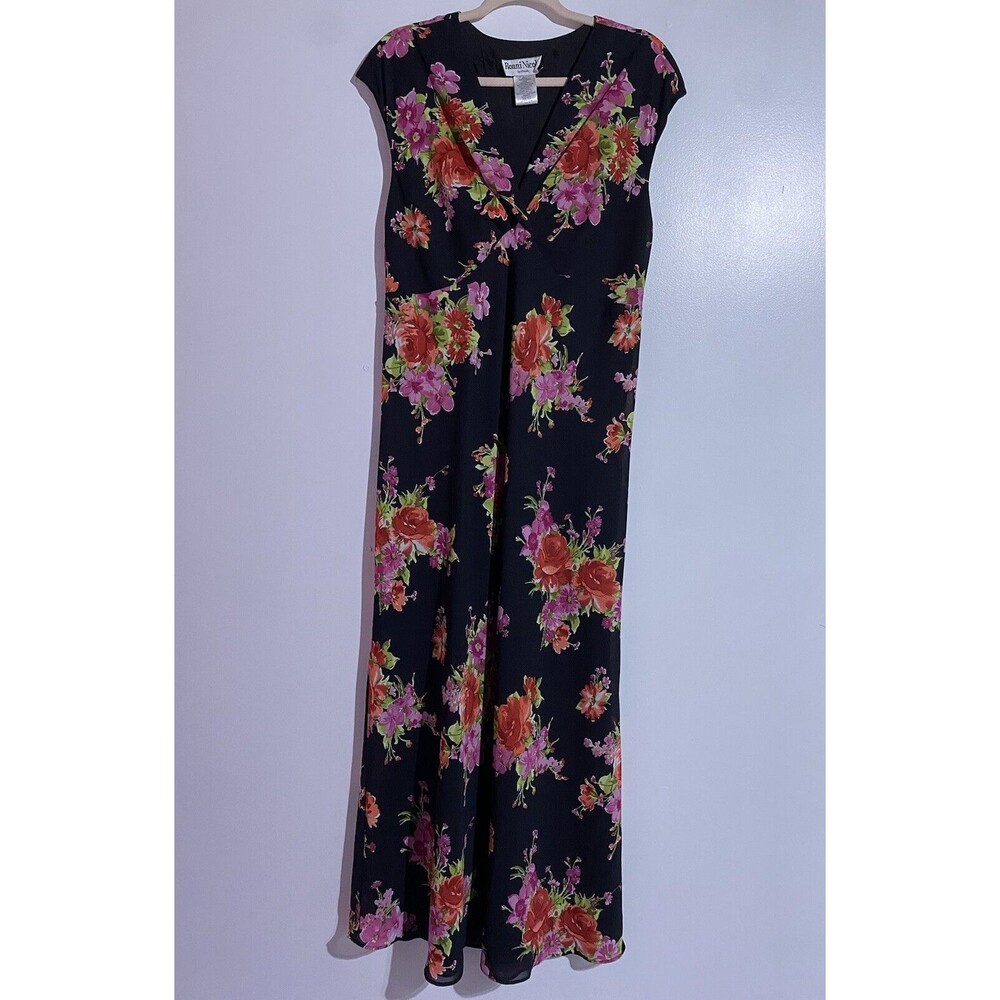 Vintage Ronni Nicole Dress 14 Black‎ Floral Maxi Dainty Romantic Classy Modest